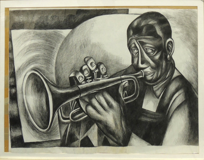 Pencil drawing of trumpet player